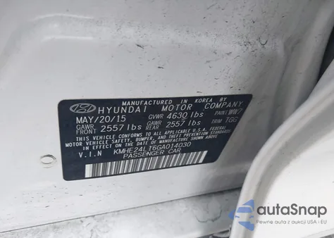 2016 Hyundai Sonata Hybrid Se из США, поврежденный, VIN KMHE24L16GA014030